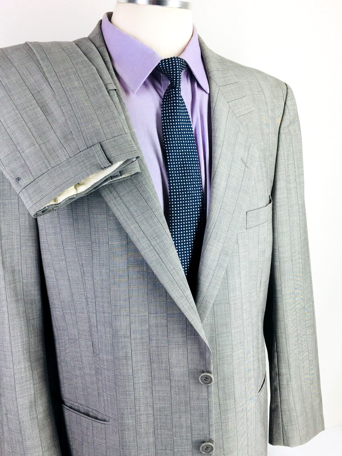 44r Unbranded France Mens Vtg 2 Bttn Superfine Wool Suit Lt Pencil Gray Pants 36